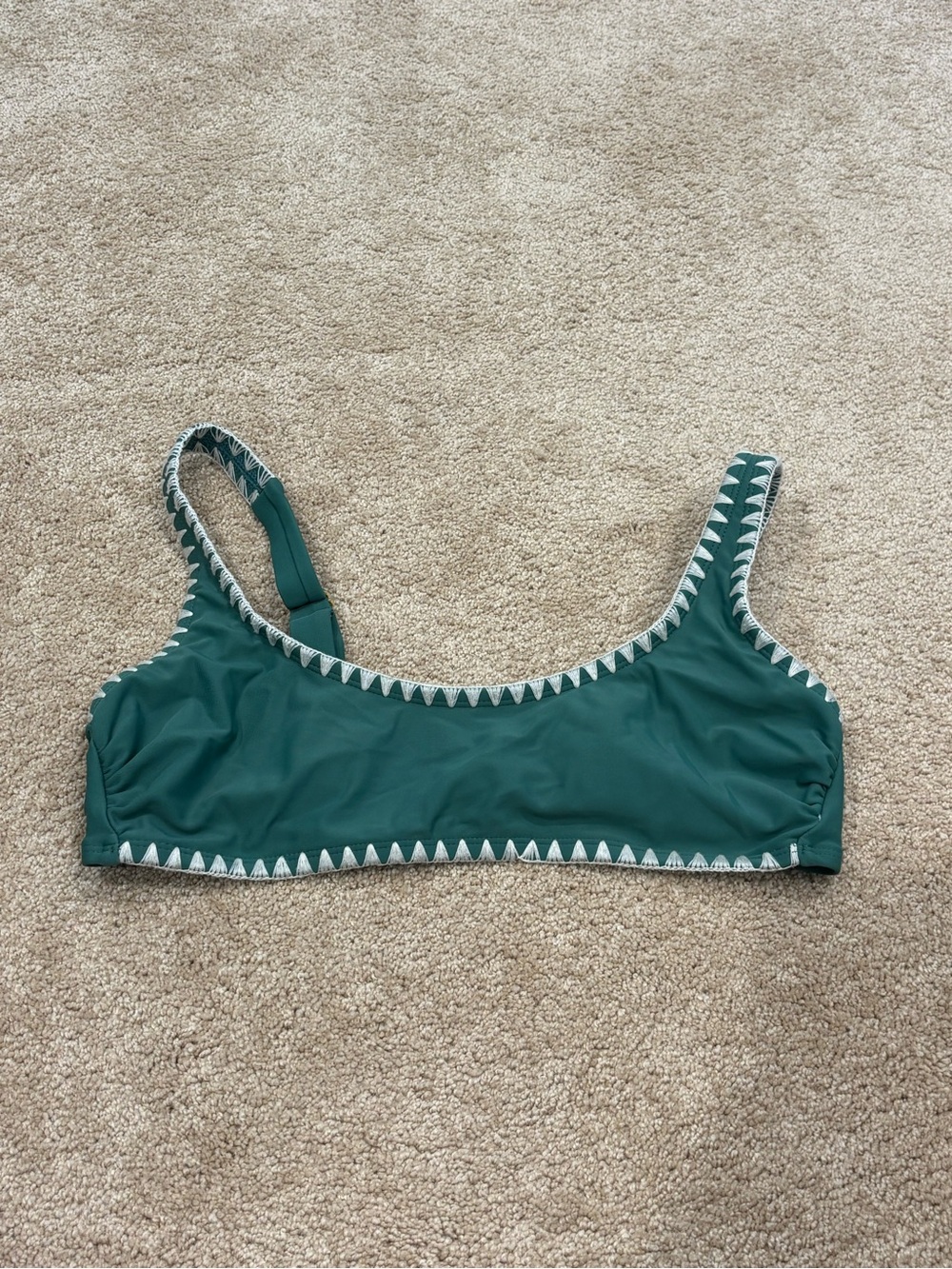 Xhilaration Emerald Green Scoop Swim Top with White Zigzag Trim